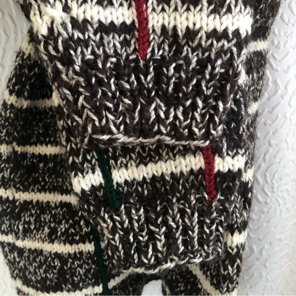 Handmade Handknit Longsleeve Neutral Tone Wool Sweater with Plaid Detailing - Picture 8 of 9